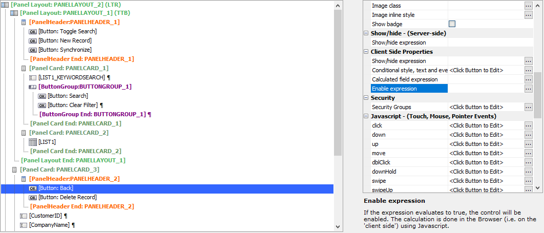 Open the Define Client-Side Enable Expression editor by
clicking the ... button for the Enable expression property.